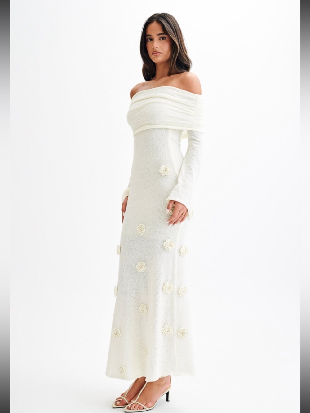 NWT MESHKI OFF SHOULDER KNIT ROSE MAXI DRESS